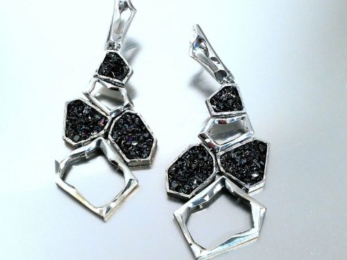 Long Dangle Earrings Sterling Silver 925 with Druzy Rainbow Carborundum