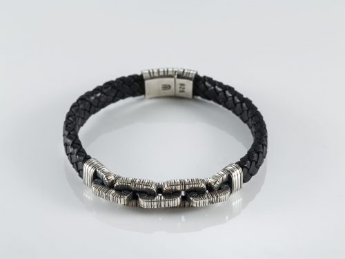 Genuine Leather Bracelet For Men with Chain Sterling Silver 925