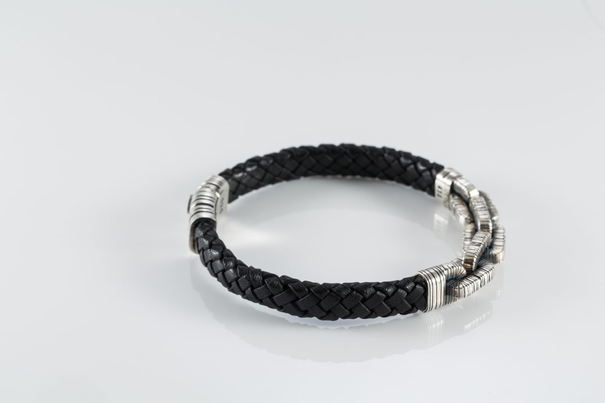 Genuine Leather Bracelet For Men with Chain Sterling Silver 925