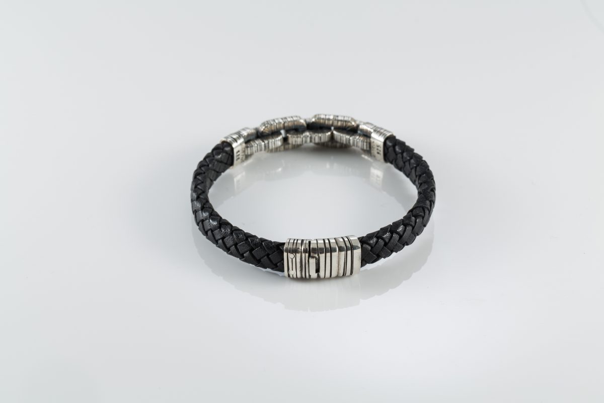 Genuine Leather Bracelet For Men with Chain Sterling Silver 925