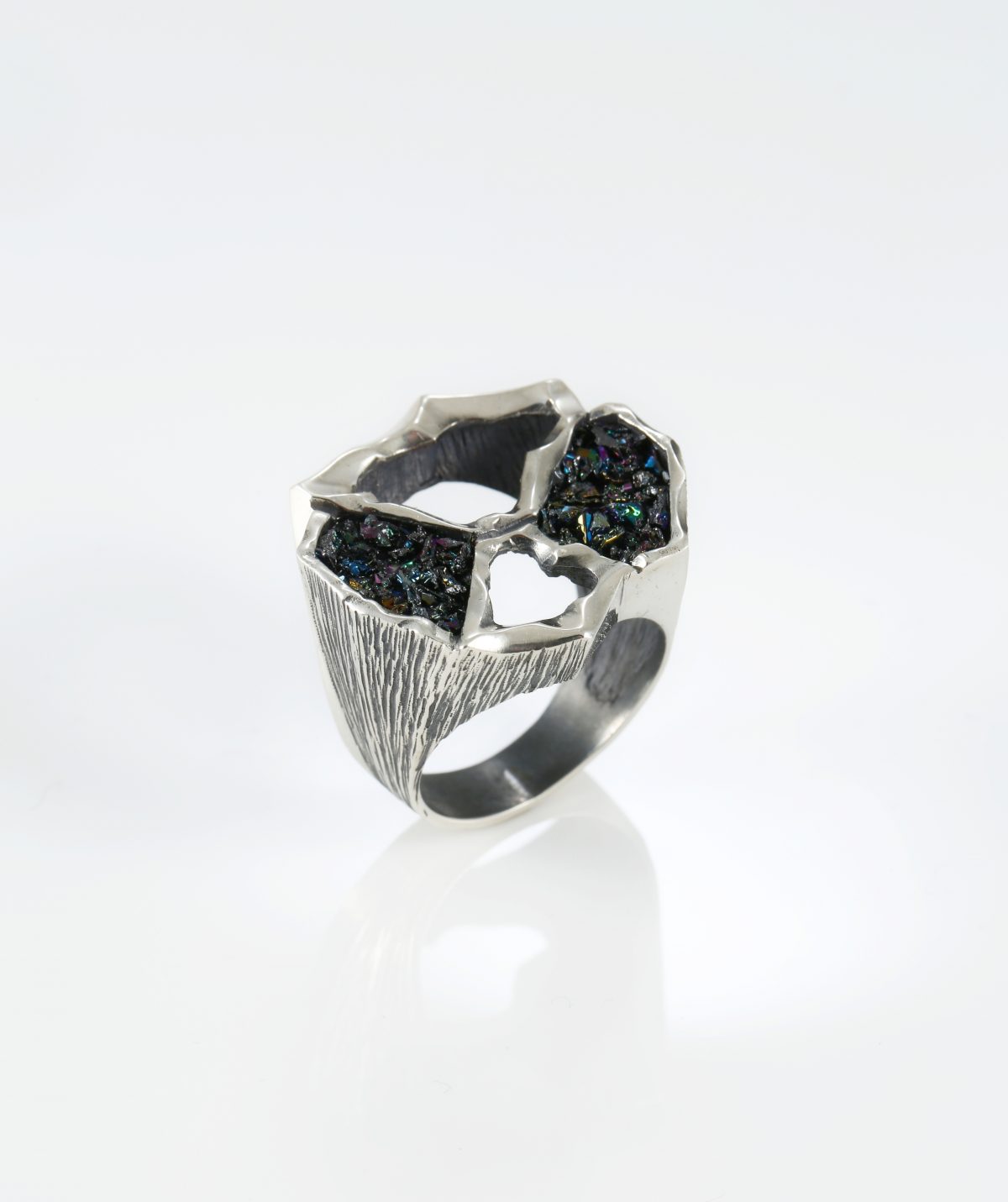 Large Ring Sterling Silver 925 with Druzy Rainbow Carborundum