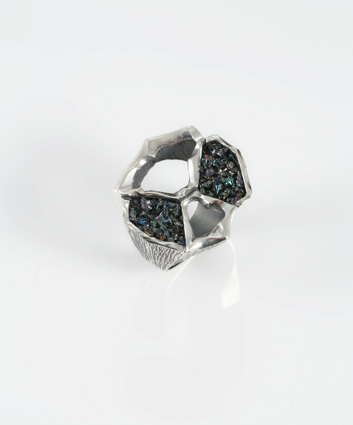 Large Ring Sterling Silver 925 with Druzy Rainbow Carborundum