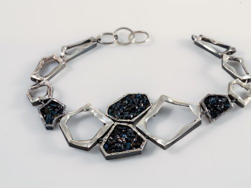 Wide Bracelet Sterling Silver 925 with Druzy Rainbow Carborundum
