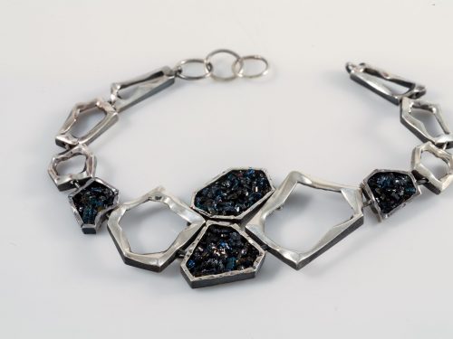 Wide Bracelet Sterling Silver 925 with Druzy Rainbow Carborundum