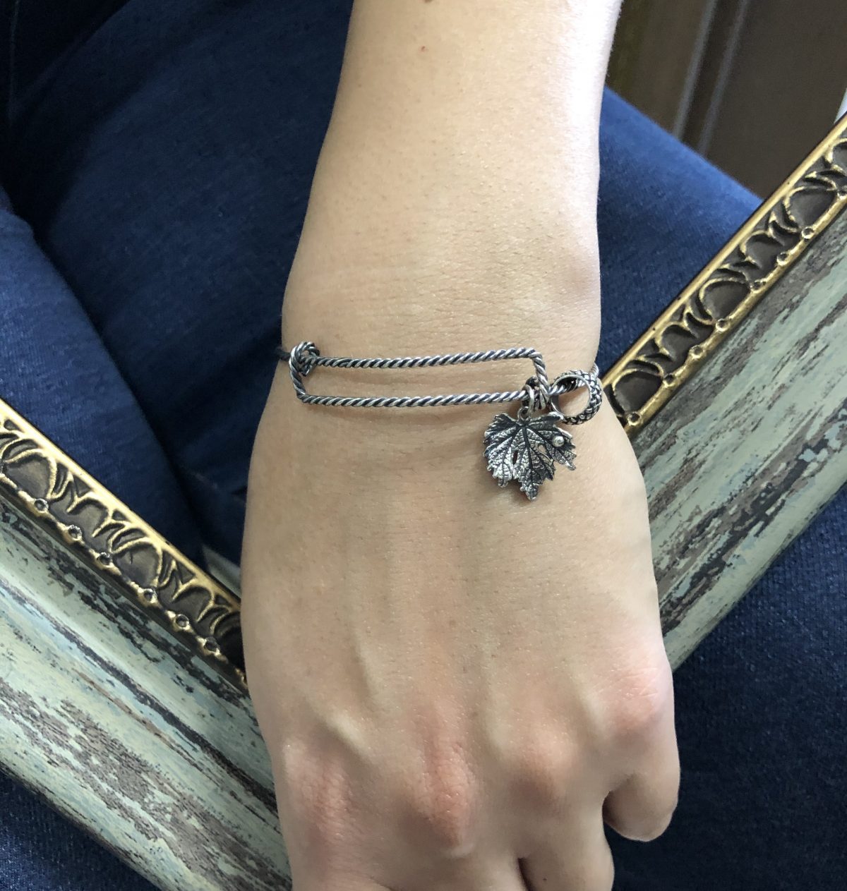 Bangle Bracelet Grape Leaves Sterling Silver 925