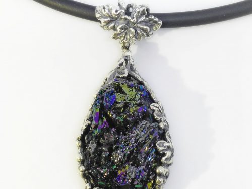 Large Pendant Grapes Sterling Silver 925 Druzy Rainbow Carborundum