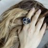 Large Ring Sterling Silver 925 with Druzy Rainbow Carborundum