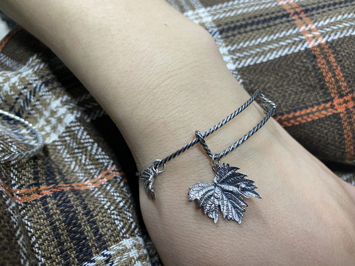 Bangle Bracelet Grape Leaves Sterling Silver 925