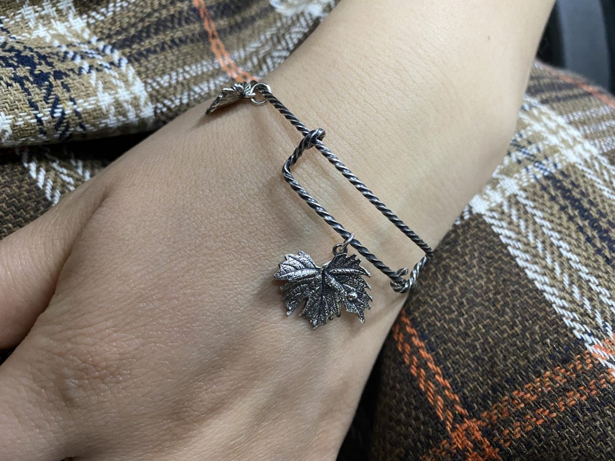 Bangle Bracelet Grape Leaves Sterling Silver 925