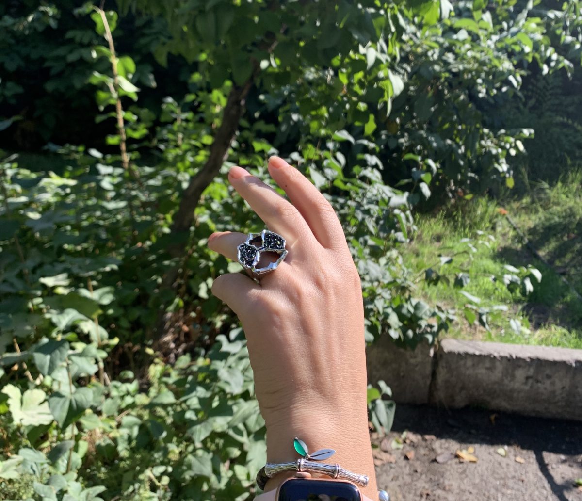 Large Ring Sterling Silver 925 with Druzy Rainbow Carborundum