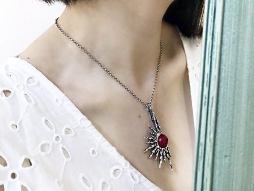 Red Coral Pendant Sun Sterling Silver 925