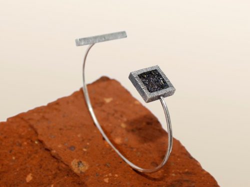 Cuff Bangle Bracelet for Women Sterling Silver 925 with Druzy Rainbow Carborundum