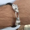 Cuff Bracelet Wolves For Men Sterling Silver 925 and Leather