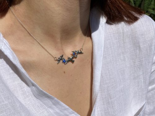 Necklace Birds Sterling Silver 925, Flying Bird Necklace