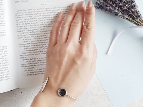 Cuff Bangle Bracelet for Women Sterling Silver 925 with Druzy Rainbow Carborundum