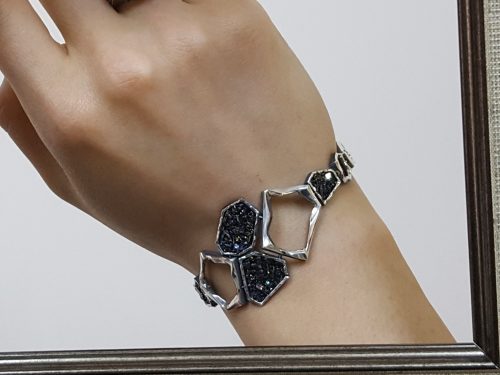 Wide Bracelet Sterling Silver 925 with Druzy Rainbow Carborundum