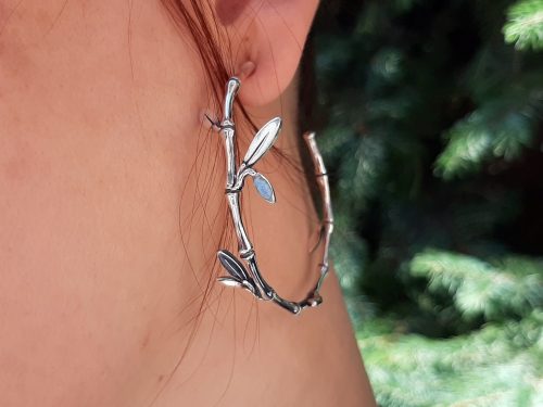 Hoop Earrings Bamboo For Women Sterling Silver 925
