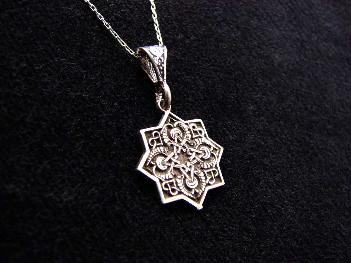 Armenian Silver Pendant Octagon, Eight pointed Star