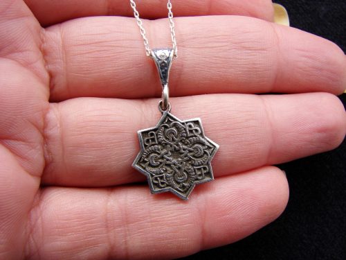 Armenian Silver Pendant Octagon, Eight pointed Star