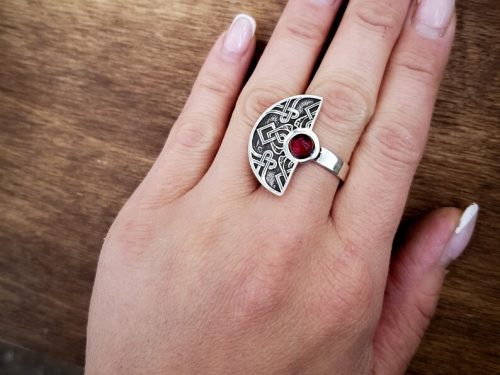 Armenian Ornament Ring Sterling Silver 925, Open Adjustable Ring