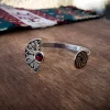 Silver Bangle Cuff Bracelet with Armenian Ornament and Wheel of Eternity.
