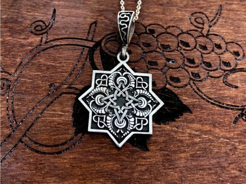 Armenian Silver Pendant Octagon, Eight pointed Star