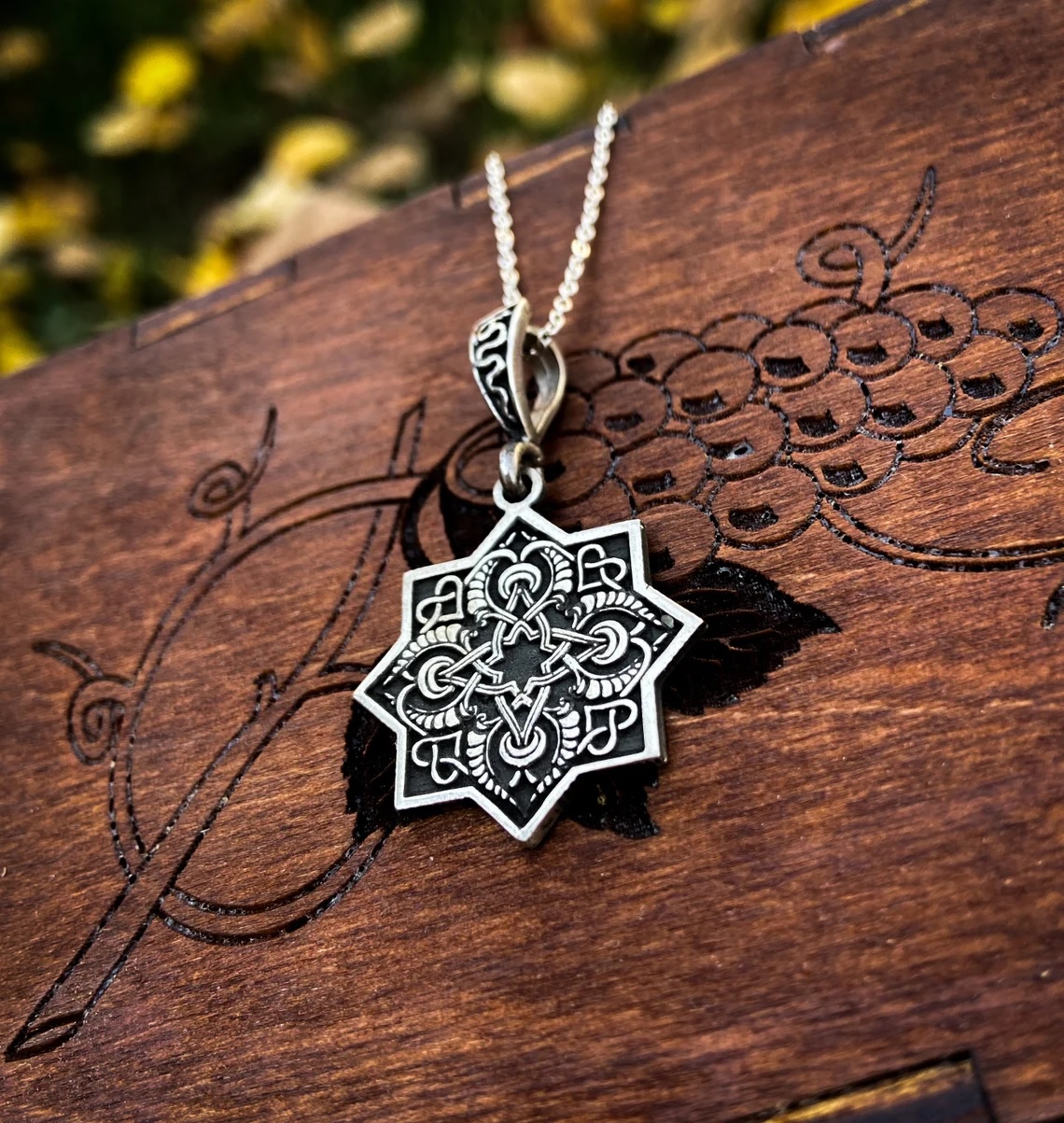 Armenian Silver Pendant Octagon, Eight pointed Star