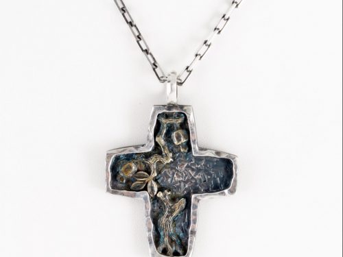 Silver Cross with Pomegranate Tree, Silver Cross Pendant, Religious Gift