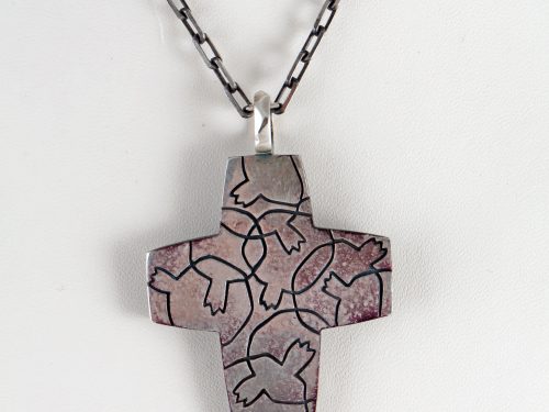Silver Cross with Pomegranate Tree, Silver Cross Pendant, Religious Gift