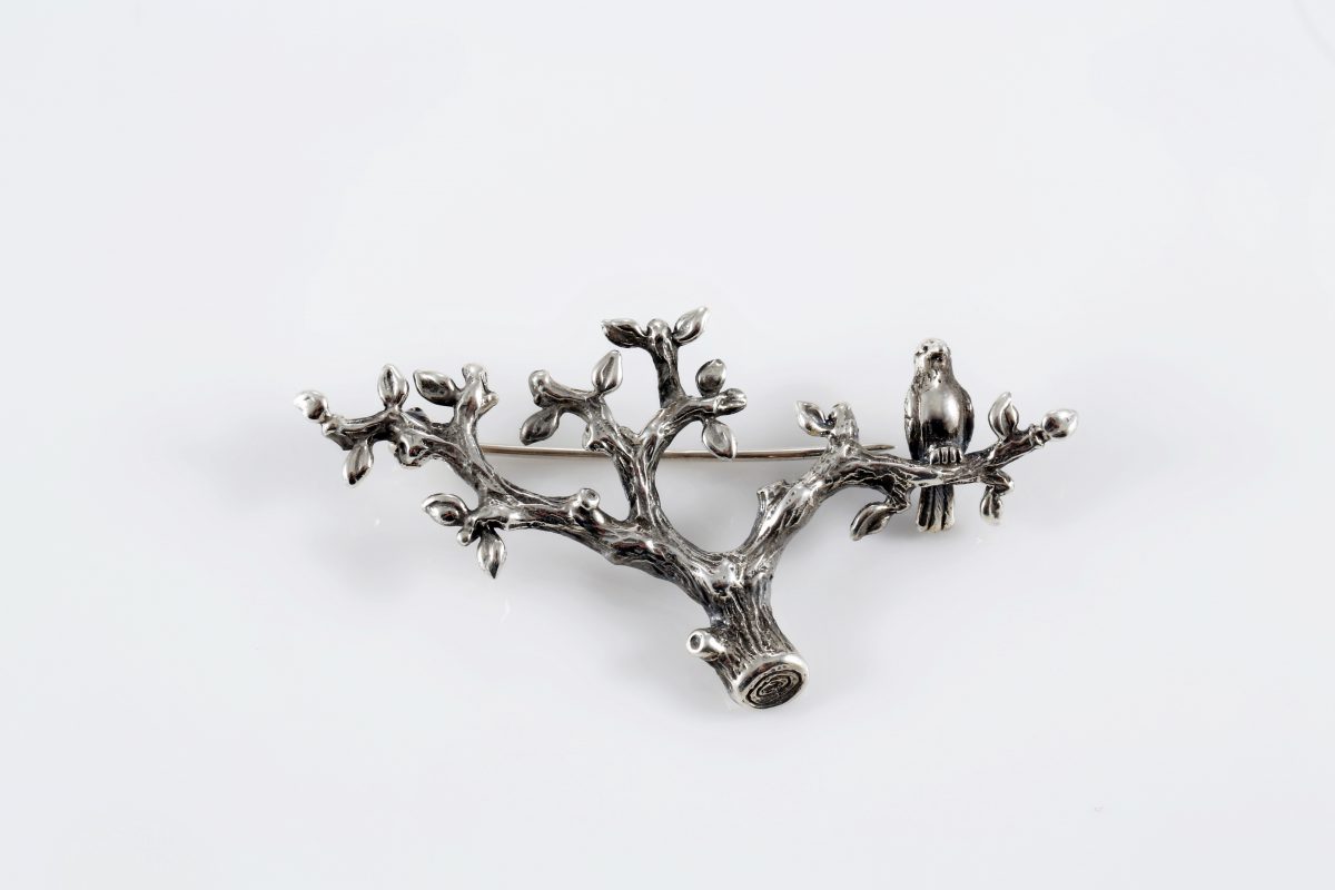 Brooch Bird on the Tree Sterling Silver 925, Bird Brooch