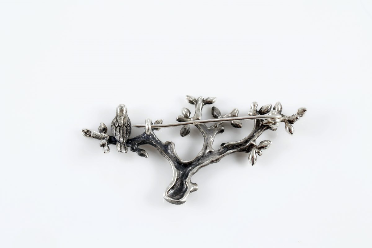 Brooch Bird on the Tree Sterling Silver 925, Bird Brooch