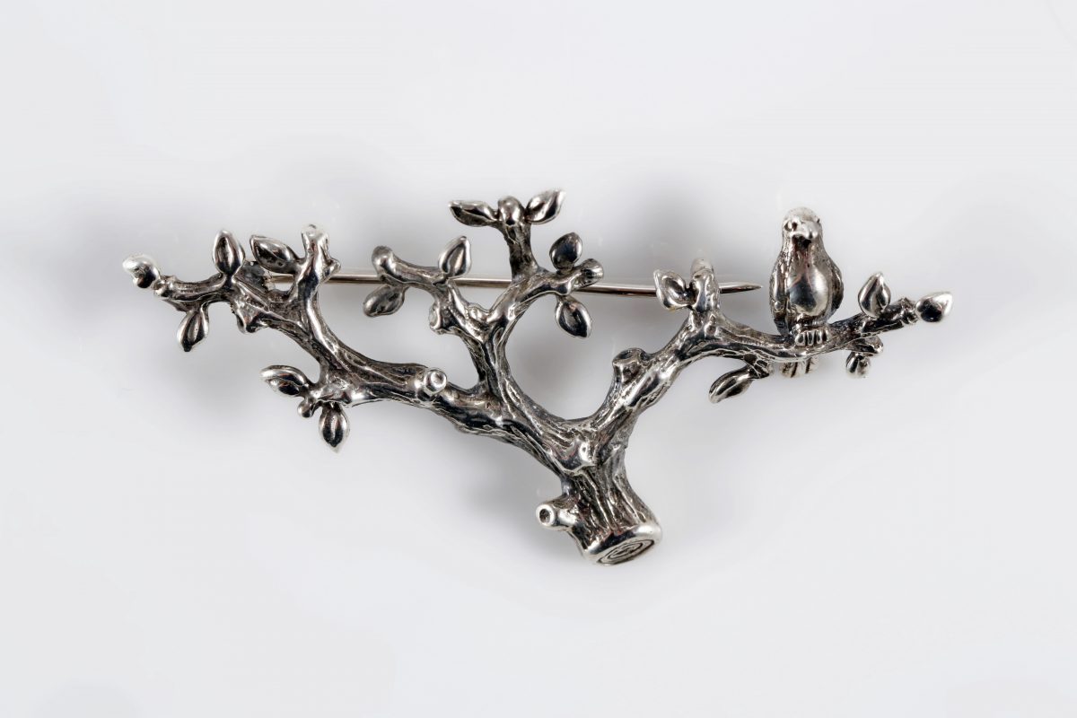 Brooch Bird on the Tree Sterling Silver 925, Bird Brooch