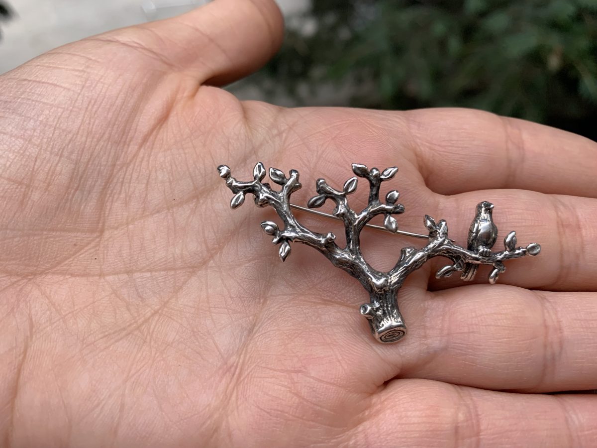 Brooch Bird on the Tree Sterling Silver 925, Bird Brooch