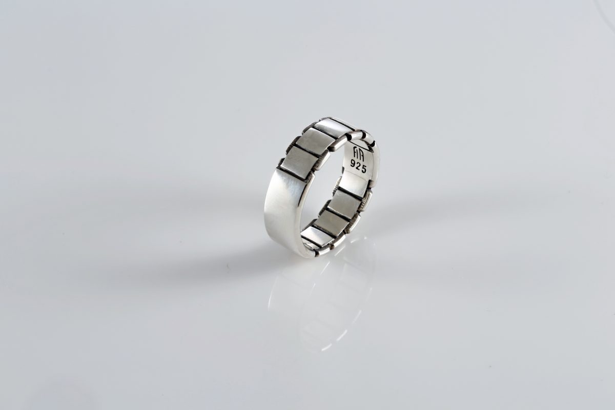Band Ring Chain for Men Sterling Silver 925, Minimalist Men's Ring, Brutalist Ring