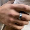 Band Ring Chain for Men Sterling Silver 925, Minimalist Men's Ring, Brutalist Ring