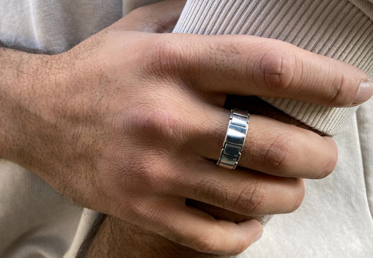 Band Ring Chain for Men Sterling Silver 925, Minimalist Men's Ring, Brutalist Ring