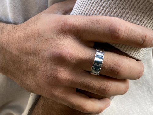 Band Ring Chain for Men Sterling Silver 925, Minimalist Men's Ring, Brutalist Ring