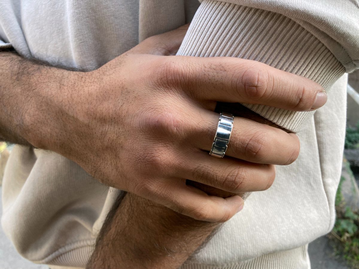 Band Ring Chain for Men Sterling Silver 925, Minimalist Men's Ring, Brutalist Ring