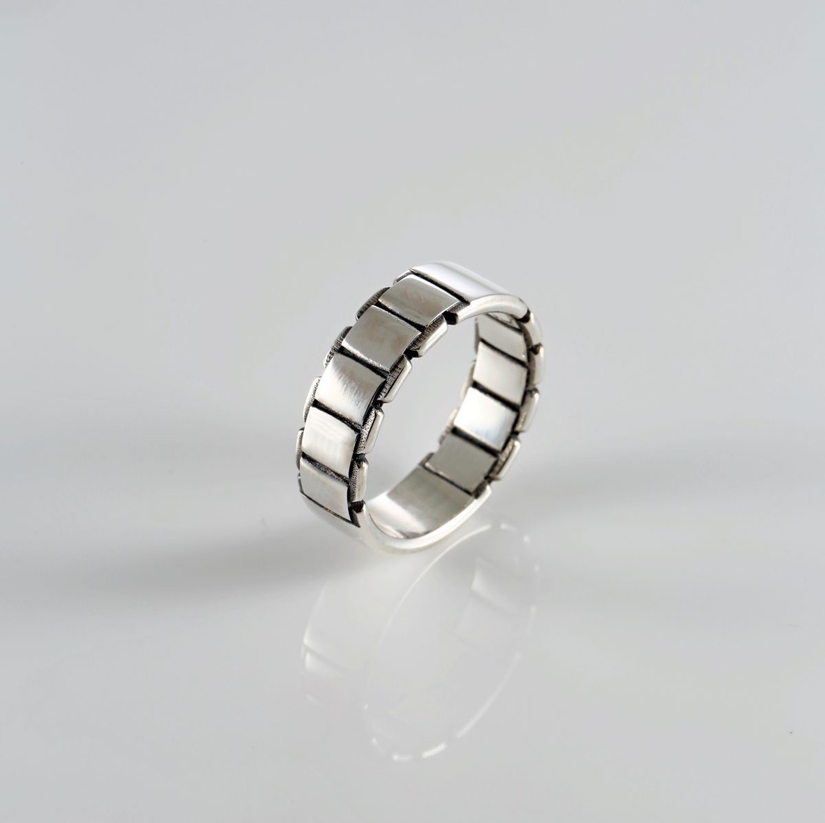 Band Ring Chain for Men Sterling Silver 925, Minimalist Men's Ring, Brutalist Ring