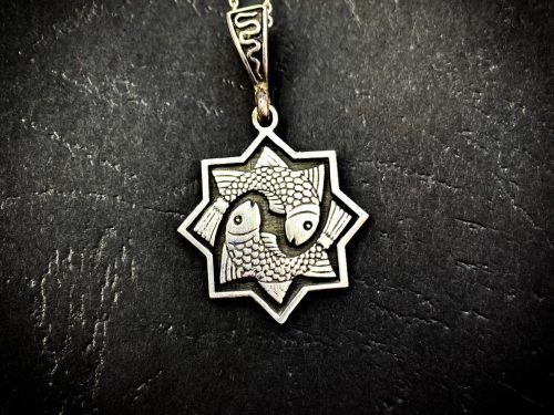Silver Pendant Zodiac Pisces Octagon Eight pointed Star Sterling Silver 925