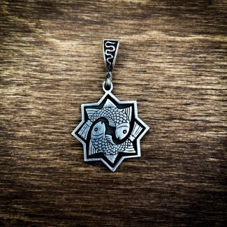Silver Pendant Zodiac Pisces Octagon Eight pointed Star Sterling Silver 925