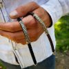 Men's Leather Bracelet and Silver Bar