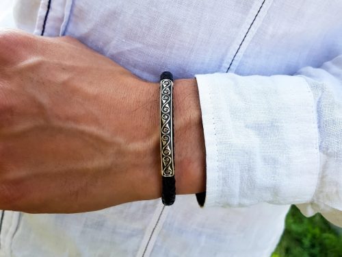 Men's Leather Bracelet and Silver Bar
