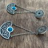 Long Silver Drop Earrings with Turquoise, Antique Style