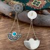 Long Silver Drop Earrings with Turquoise, Antique Style