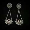 Long Silver Drop Earrings with Turquoise, Antique Style