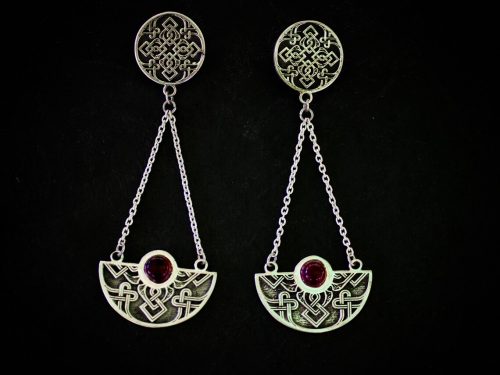 Long Silver Drop Earrings with Turquoise, Antique Style