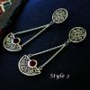 Long Silver Drop Earrings with Turquoise, Antique Style