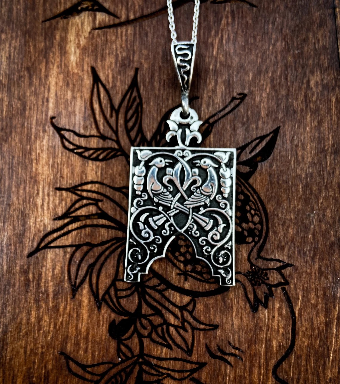 Armenian Ornament Large Pendant Sterling Silver 925, Silver chain as a gift. Armenian Handmade Jewelry, Gift for Her