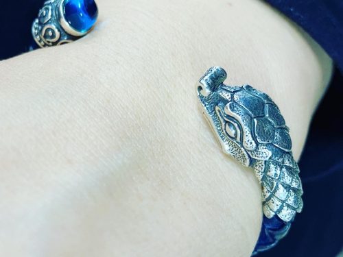 Men's Cuff Bracelet Dragon Sterling Silver 925 and Genuine Leather